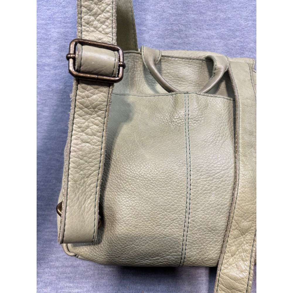 American Leather Co Sage Green Pebbled Leather Flap Backpack Bag Purse - Picture 2 of 13